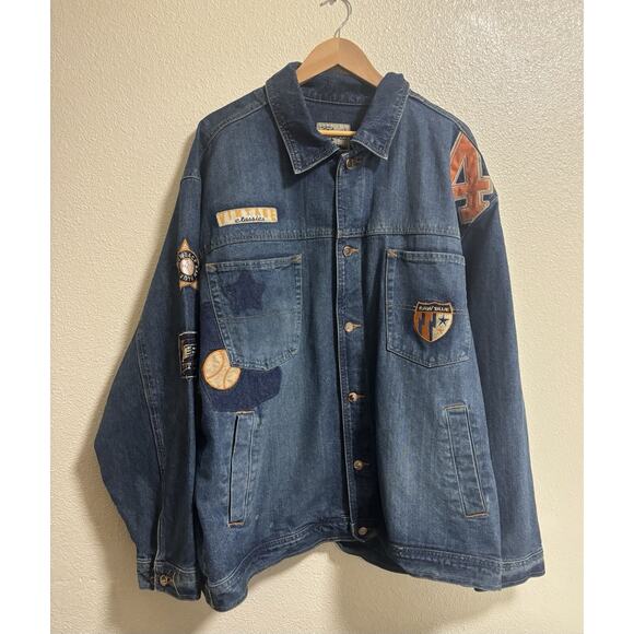 Vintage Mens 2XL First Team Baseball Club Denim Jean Jacket Y2K